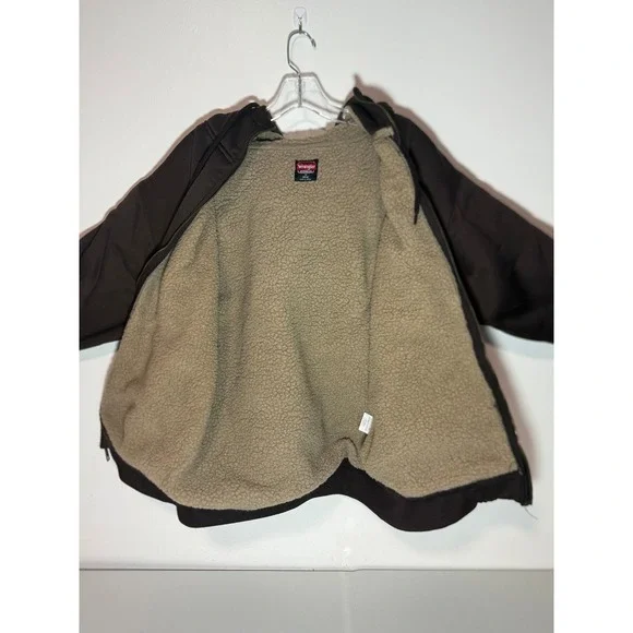 Wrangler Sherpa Lined Hooded Jacket Brown Fleece Lined Zip Up Workwear Size M - Picture 3 of 11
